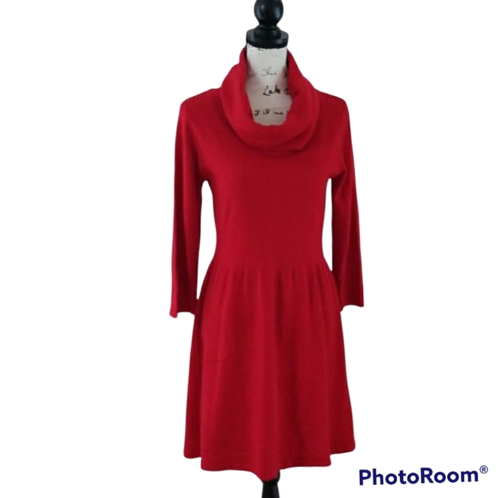 AB Studio Red Knit 2/3 sleeve Sweater Dress. Size M